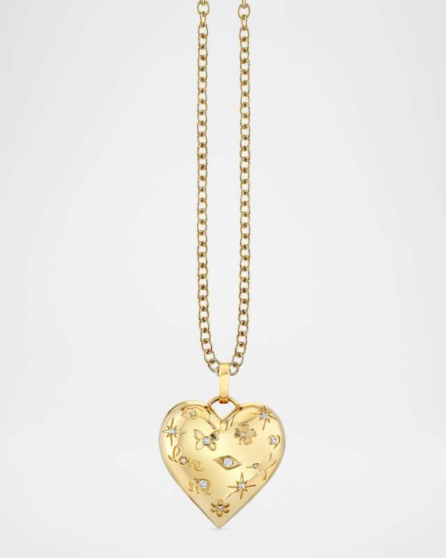 Diamond Icon Puffy Heart Pendant Necklace